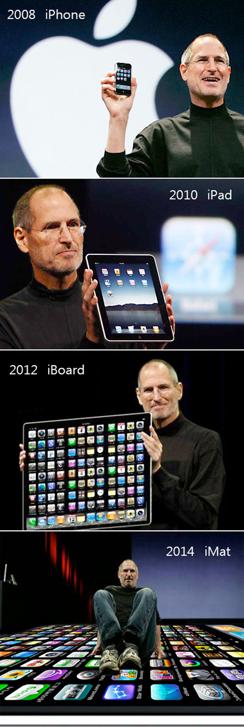 What Comes After the iPad <img src="http://i48.tinypic.com/9u9n9t.png">First it was the iPhone, then the ipad, so what's next? Gizmodo posted several hilarious images of Steve Jobs showing off his next products. Pretty spot on, don't you think so?