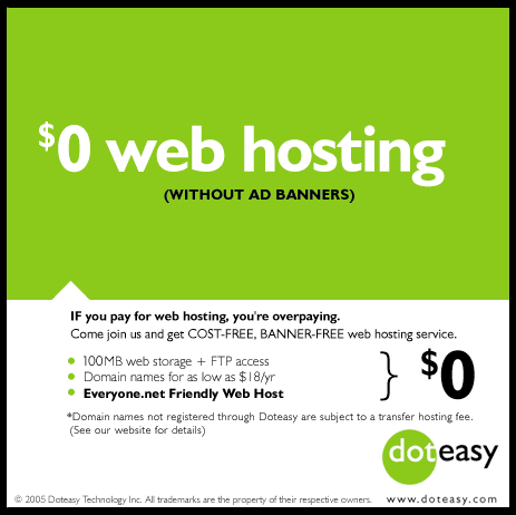 <img style="float:right;" src="http://www.techxav.com/wp-content/uploads/2010/02/doteasy.gif"/>Everyone can have their own websites whether it’s for personal or for business. But when wanting to have your own site, careful planning is essential and crucial. Aside from needing to think of a name for your site and registering it with a domain name registrar, one of the most important things is choosing the right web hosting provider to host it. And this is where it gets confusing and challenging since there are just so many web hosting company to choose from.

If you happen to looking for a free web hosting provider, the list even gets longer. But the problem with some free hosting providers sometimes is the unreliable service they provide which causes websites hosted on them a lot of downtime issues. Reliability is one of the key factors of a good web host whether free or paid. And among the free web hosting around, <a href="https://www.doteasy.com/SignUp4/index.cfm?"target="_blank">Doteasy</a> is one of the few that is capable enough to provide a free and yet reliable hosting. Not to mention, an ad free site as well.