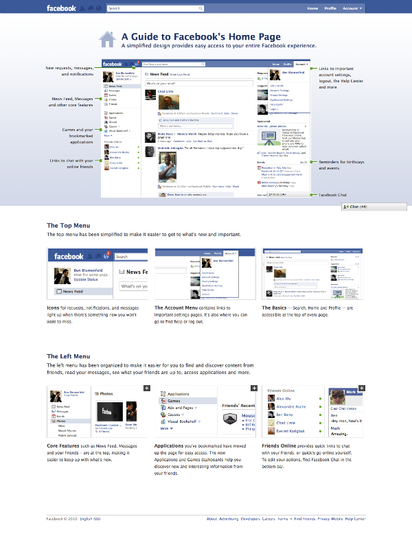 <img style="float:right;" src="http://www.techxav.com/wp-content/uploads/2010/02/facebookredesign2.png"/>The social networking juggernaut yesterday celebrated its sixth birthday and impressive milestone of reaching 400 million registered users this week. What's more titillating is that Facebook has already rolled out a major revamp of its home page to 80 million users all over the world, and it appears that the gist of the redesign is on simplicity. It places a new emphasis on search, with features that help you find what you are looking for on Facebook without any much hassle. For example, the top menu has been simplified to make it easier to get to what's fresh and important. The notification bar, which was located at the bottom right hand corner of the page, has been moved to the top menu section alongside with the more prominently placed search bar.

I haven't gotten gotten the new user-interface yet but from the screenshots taken by lucky users suggest that the folks over at Facebook have done a "pretty good job" and I personally love the redesign. Hopefully, Mark Zukerburg and Co. will continue to work on the privacy issues and reduce the amount of spam (Farmville, Click Here To Donate To The Victims In Haiti, etc.) on the home page.