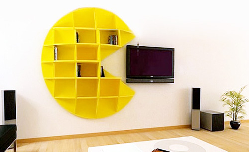 <img style="float:right;" src="http://www.techxav.com/wp-content/uploads/2010/01/pac_man-book-shelf.jpg"/>Do you still remember Pac-Man, the most popular arcade game during the 1980s? Well, that's the source of inspiration for Italian interior designer Mirko Ginepro. The <a href="http://www.ginepro.org/studio/progetti_mirko_ginepro_projects/Voci/2009/4/14_Puckman_bookcase.html"target="_blank">Puckman Bookcase</a> features a book shelf made from shining varnished wood. Apparently, it's for sale and the colors are include yellow, white and black. Place it near your wall-mounted TV and it would as if it's going to eat up your TV!